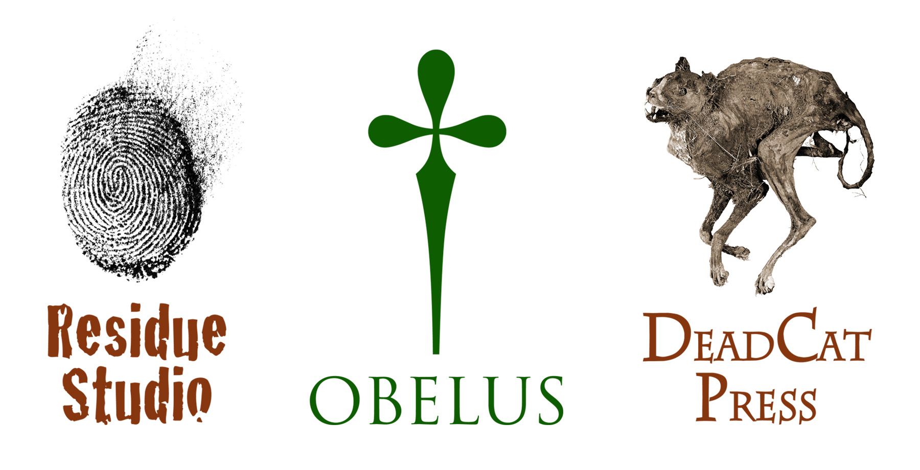 Residue Studios, Obelus, DeadCat Press logos